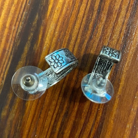 Silver Tone Floral Print Hoops - Picture 7 of 9